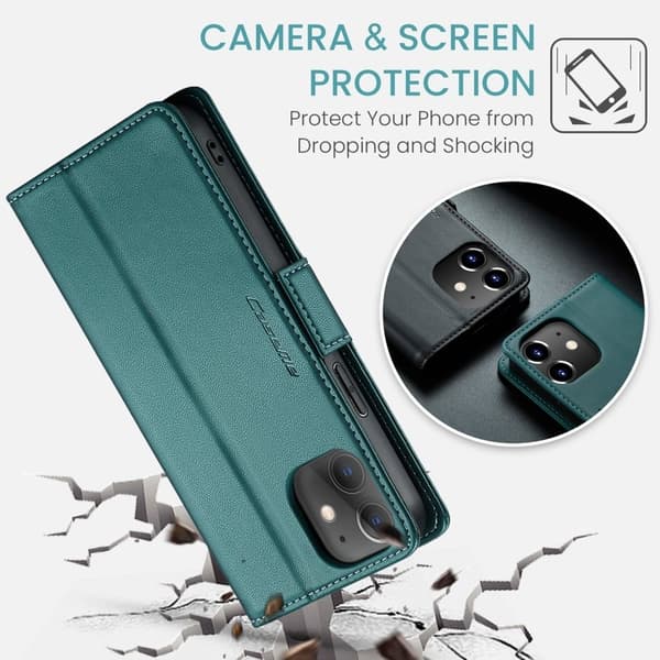 CASEME 023 Konstläder Plånboksfodral till iPhone 12 mini, Grön