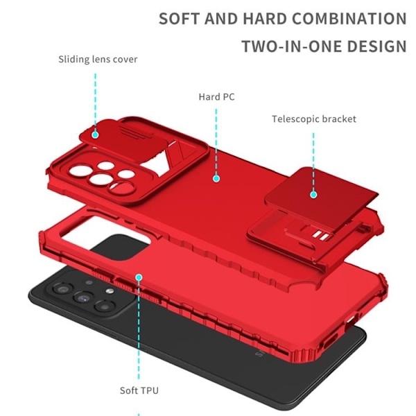 Galaxy A12 4G Skal Kickstand Kameraskydd Slide - Röd
