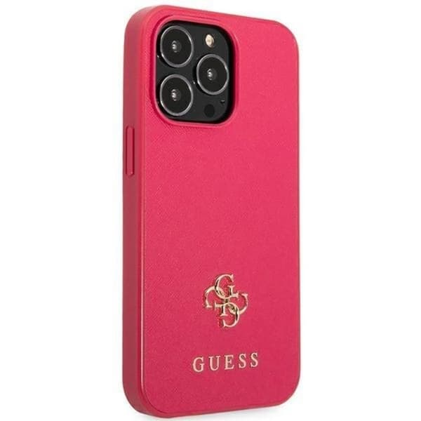Guess Mobilskal till iPhone 13 Pro Saffiano Small Metall Logo - Rosa Rosa