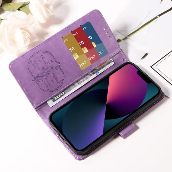 Oppo Find X9 Pro 5G Plånboksfodral Konstläder Blomtryck - Lila