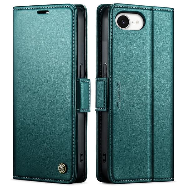 CASEME Plånboksfodral Konstläder för iPhone 16e RFID-Skydd Grön