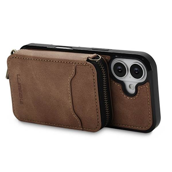 LC.IMEEKE L6 iPhone 16 Plånboksfodral Konstläder - Brun