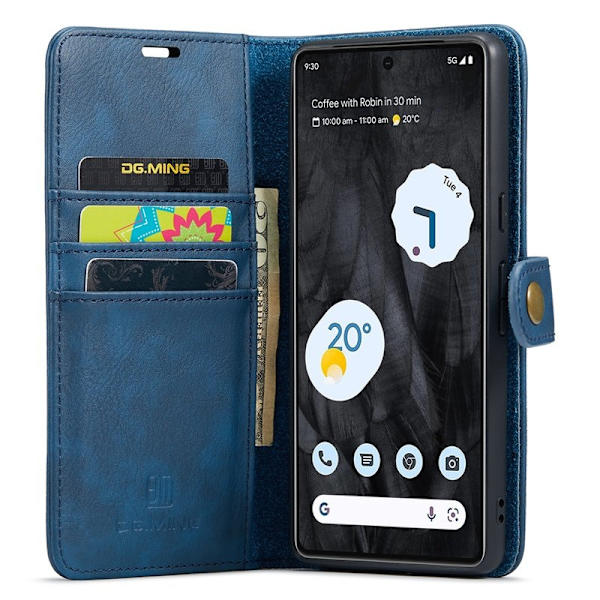 DG.MING Google Pixel 8 Pro Äkta Läder Plånboksfodral Detachable Magnet Blå