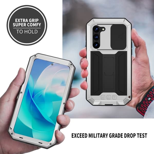 R-JUST Mobilskal till Galaxy S23 PC+Silicone+Metal Silver