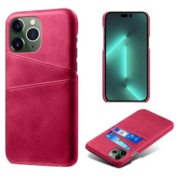 iPhone 14 Pro Max Skal Korthållare PU Läder - Magenta