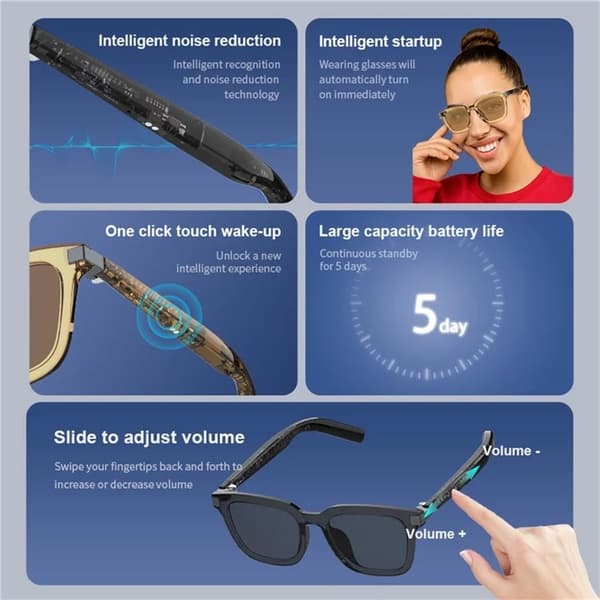 Smart Glasögon Bluetooth med Mic/Högtalare G06-L - Svart