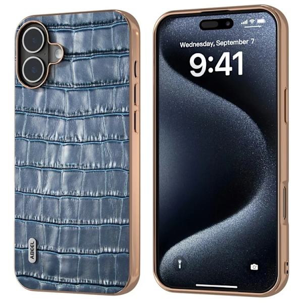 ABEEL Mobilskal till iPhone 16 Plus Äkta läder Crocodile - Blå Blå