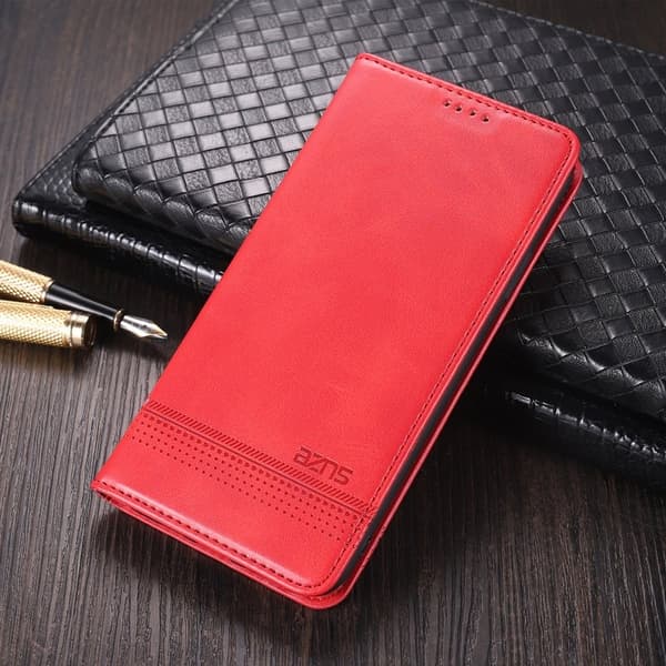 AZNS Samsung Galaxy S22 Ultra Plånboksfodral Konstläder - Röd