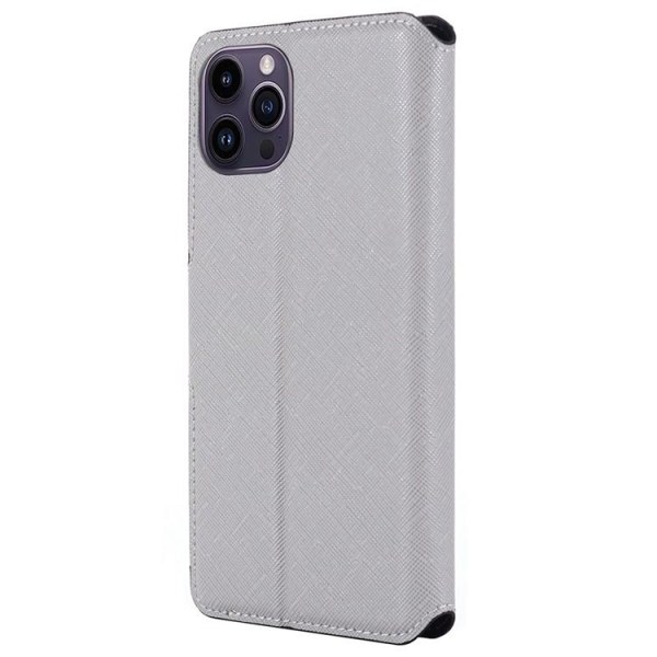 MUXMA iPhone 14 Pro Wallet Case Cross Texture - harmaa
