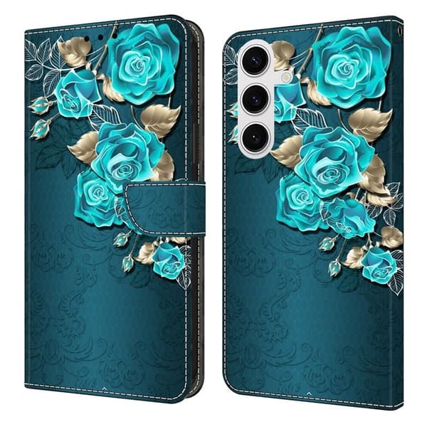 Samsung Galaxy S26/S26 Pro Plånboksfodral Magnetlås Konstläder Blå Ros