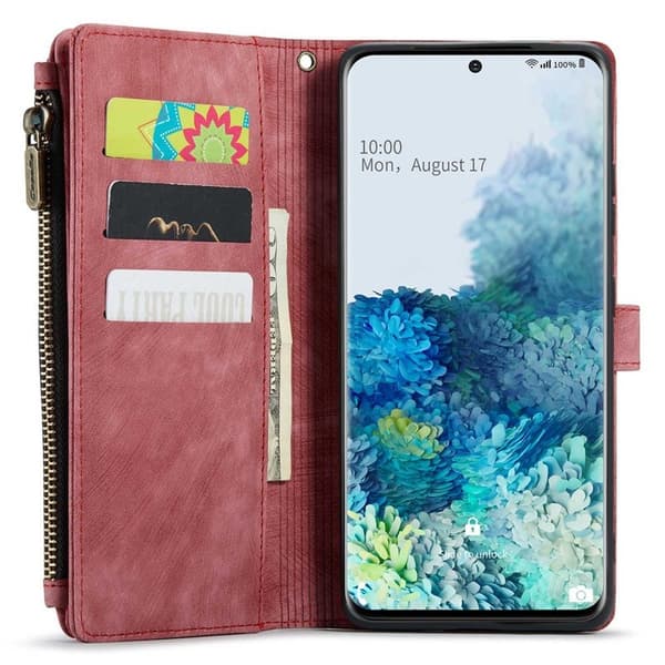 CASEME Konstläder Plånboksfodral för Samsung Galaxy S20 Plus - Röd