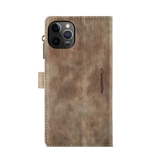 CASEME Konstläder Plånboksfodral för iPhone 12/12 Pro med rem - Brun