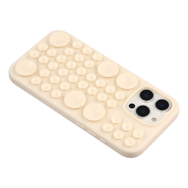Mobilskal till iPhone 16 Pro Max Sugkopp Silikon med Tygfoder Beige