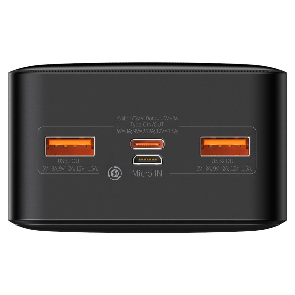 Baseus Pwerbank 30000 mAh 20W Bipow + mikro-USB-kaapeli - musta