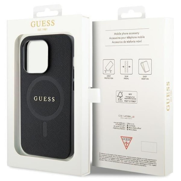 Guess iPhone 14 Pro Mobilskal Magsafe Saffiano - Svart Svart