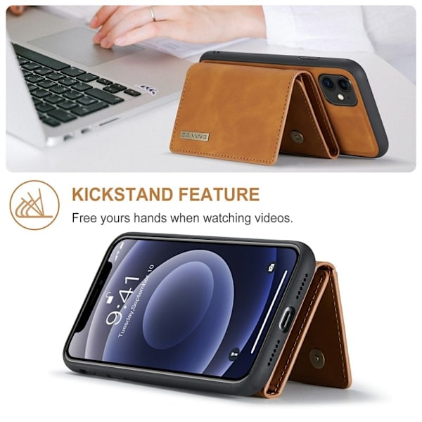 DG.MING M1 Wallet Mobilskal med Kickstand för iPhone 11 - Brun