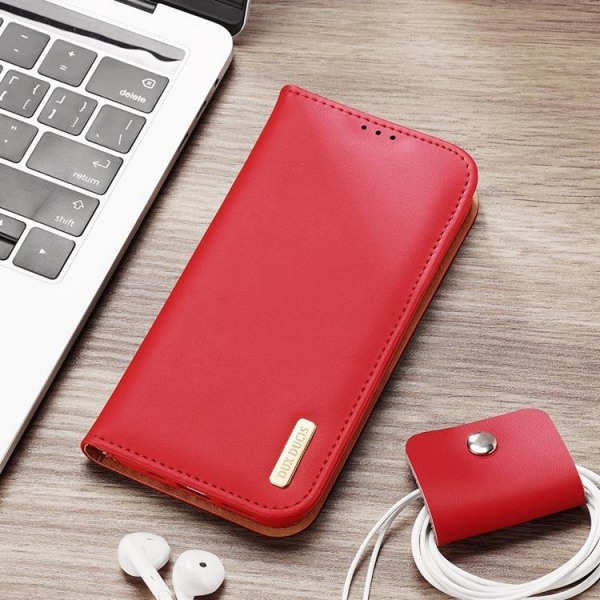 Dux Ducis iPhone 14 Pro lompakkokotelo aitoa nahkaa Hivo Flip - punainen