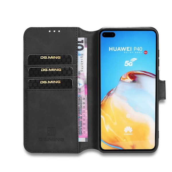 DG.MING Retro Läder Plånboksfodral Huawei P40 - Svart Svart