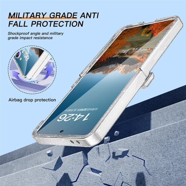 Mobilskal till Galaxy Z Flip7 Hinge Protection - Klart glitter Transparent