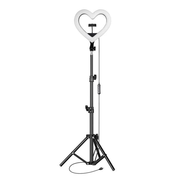 LED Ringlampe Hjerte 10 tommer med holder til mobil