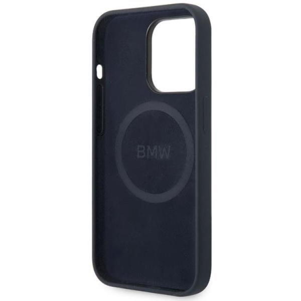BMW iPhone 14 Pro mobiilikotelo Magsafe silikonimetallilogo - laivasto