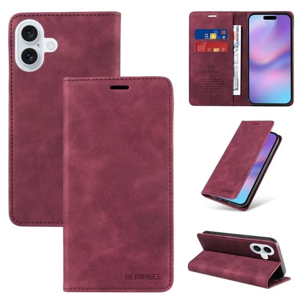 BETOPNICE iPhone 17 Plånboksfodral Konstläder - Magnetisk - Röd Röd
