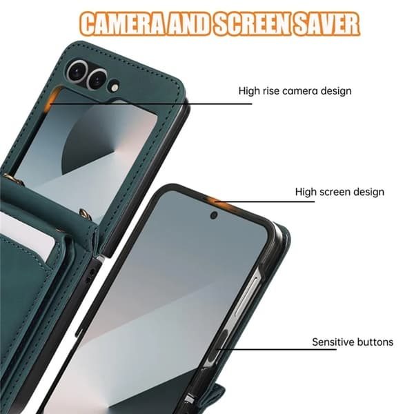 Galaxy Z Flip 7 Plånboksfodral Kickstand med Axelrem - Grön Grön