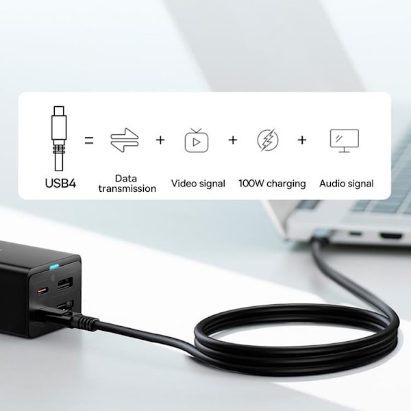 Baseus Snabbladdare GaN 5 Pro Hub med Kabel 1m - Svart Svart