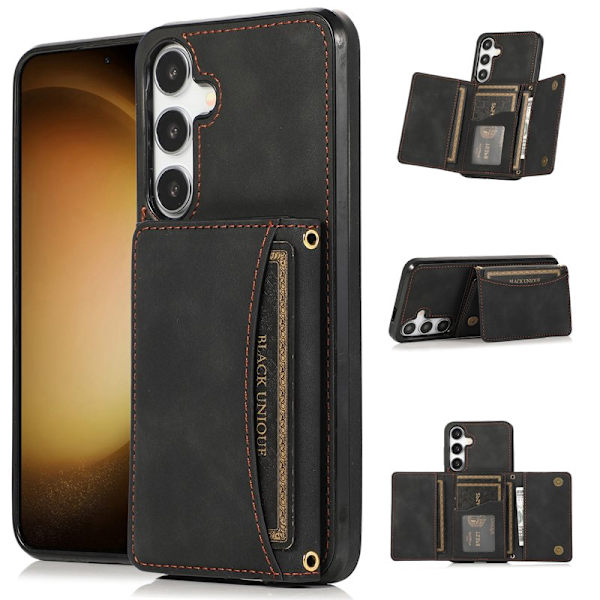 Plånboksfodral för Samsung Galaxy S26 Plus Tri-Fold Kickstand PU - Svart