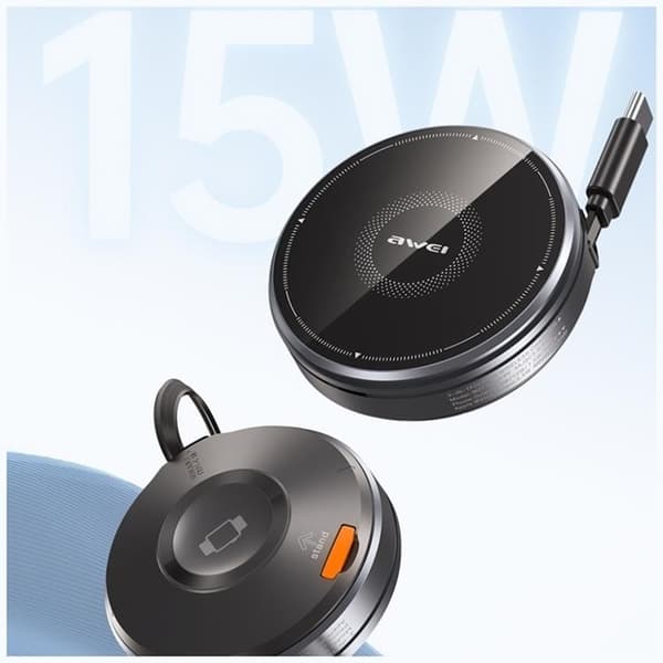 Awei Qi Trådløs Oplader 15W med USB-C Kabel W27 - Sort Svart