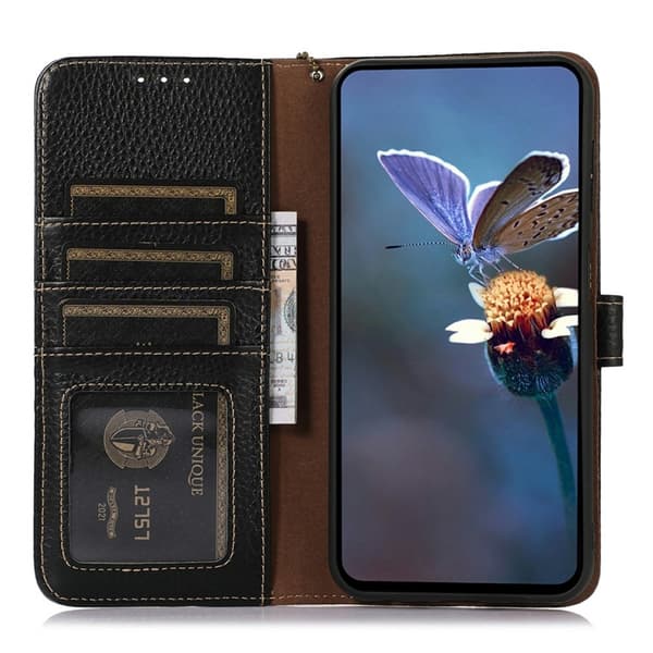 OnePlus 15 5G Plånboksfodral Äkta Läder RFID Blocking Svart