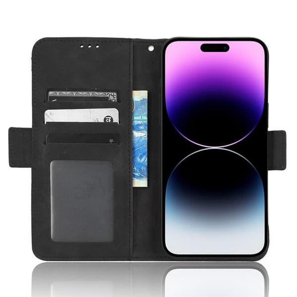 iPhone 14 Pro Max -lompakkokotelo PU-nahkaa - Musta Black