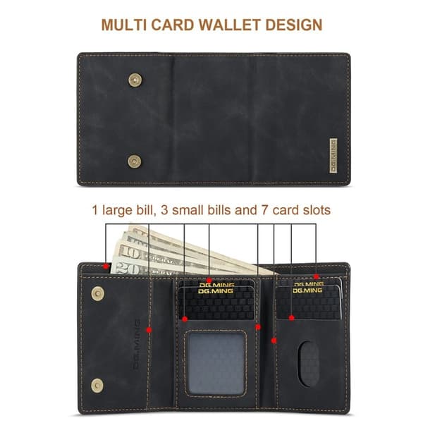 DG.MING M1 Magnet Plånboksfodral i TPU och PC för iPhone 13 mini - Svart