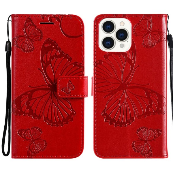 Butterflies Wallet Case iPhone 13 Pro - punainen Red
