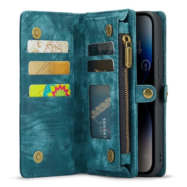 CASEME 008 Series 2-in-1 TPU + Plånboksfodral Konstläder iPhone 13 Pro Max Blå