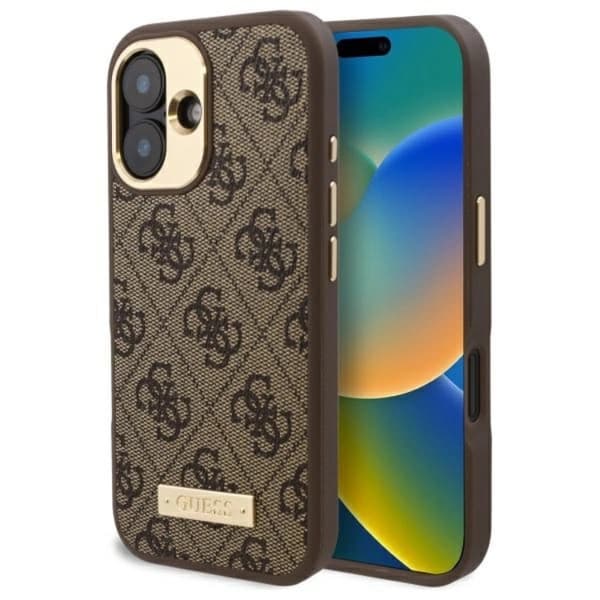 Guess Mobilskal till iPhone 16 Plus MagSafe 4G Logo Plate - Brun Brun
