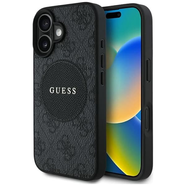 Guess telefontaske til iPhone 16 MagSafe 4G Circle - Sort Svart
