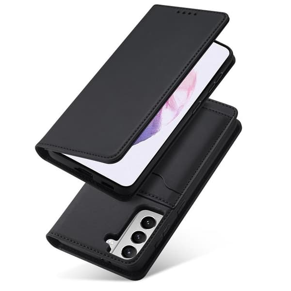 Galaxy S22 Plus Lompakkokotelo Magneettiteline - Musta Black