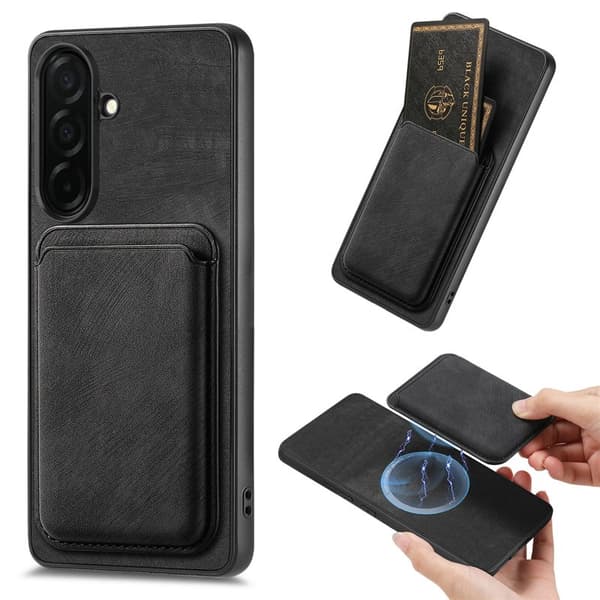 Mobilskal för Samsung Galaxy S26 Plus Magnetiskt Konstläder + TPU - Svart