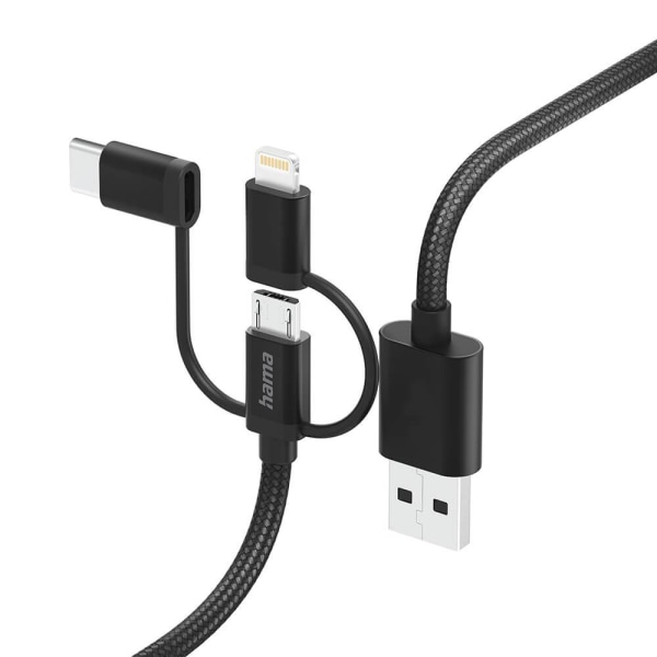 HAMA 3in1 USB-A - USB-C/Micro-USB/Lightning 1,5 m - musta