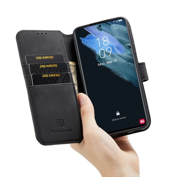DG.MING Plånboksfodral Konstläder för Samsung Galaxy S22+ 5G - Svart
