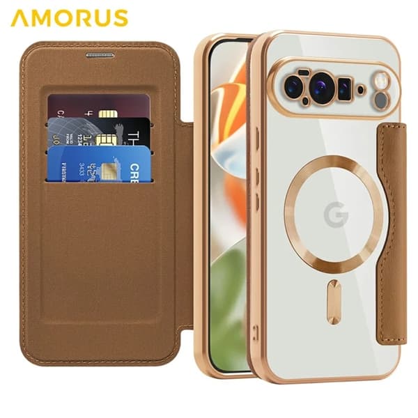 AMORUS Google Pixel 10 Pro XL Plånboksfodral Magsafe RFID-Skydd - Brun Brun