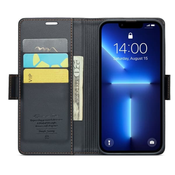 CASEME iPhone 13 Pro Plånboksfodral Konstläder RFID-Skydd Svart
