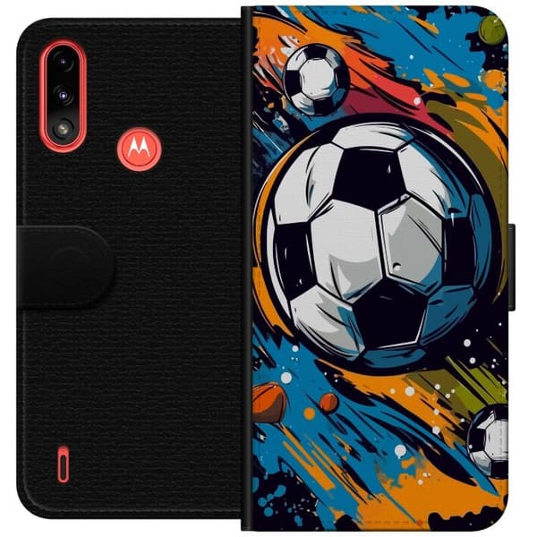 Plånboksfodral till Motorola Moto E7 Power med Fotbollar