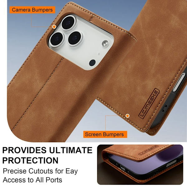 LC.IMEEKE iPhone 17 Pro Plånboksfodral Konstläder- Brun