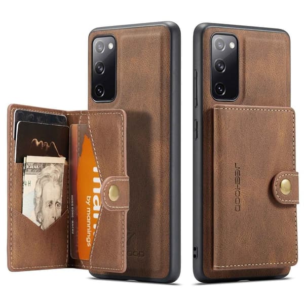 JEEHOOD Samsung Galaxy S20 FE Plånboksfodral 2-i-1 Konstläder Brun