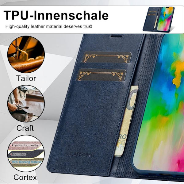 LC.IMEEKE iPhone 16 Plus Plånboksfodral Konstläder - Blå