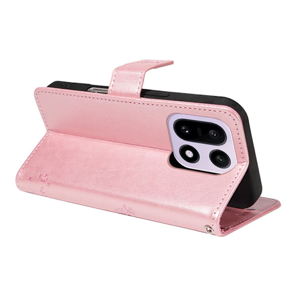 OnePlus 15 5G Plånboksfodral Cat Tree Pattern Konstläder Roséguld