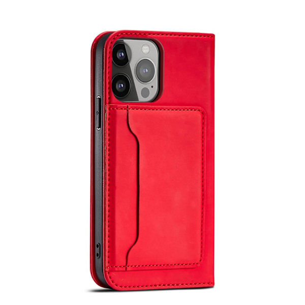 iPhone 13 Pro Max Plånboksfodral Magnet Stand - Röd