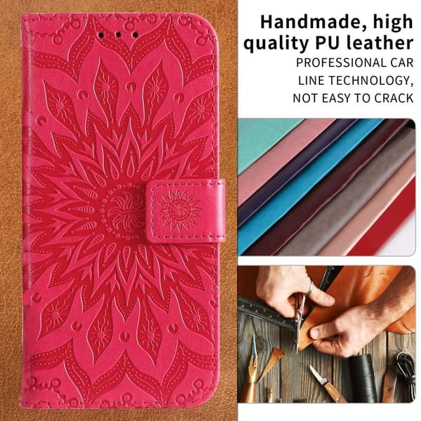 Samsung Galaxy S26 Plus Plånboksfodral Konstläder Solrosmönster - Röd